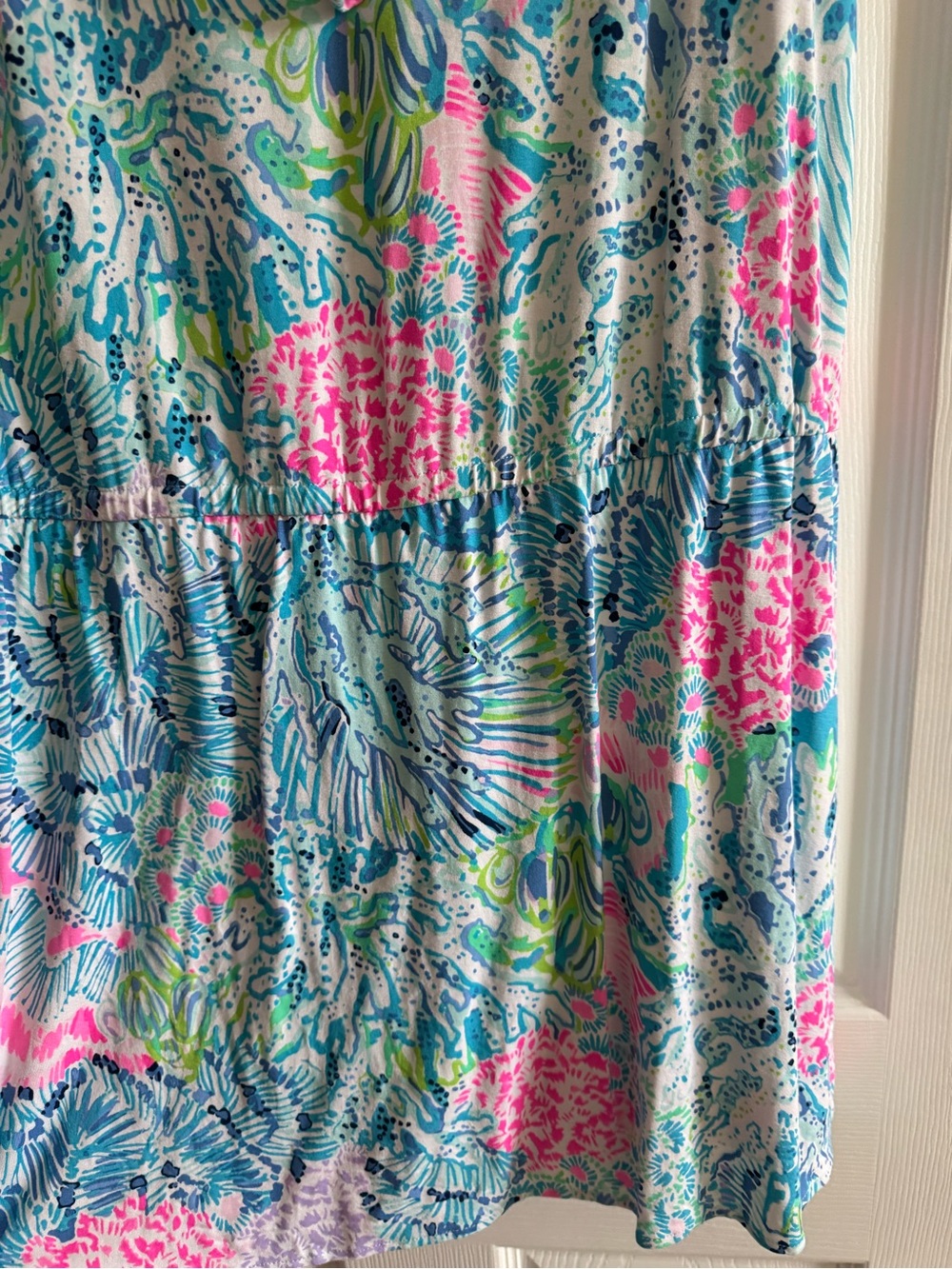 Lilly Pulitzer Ruffle V-Neck Floral Dress - Pink & Blue & Green - Picture 3 of 4